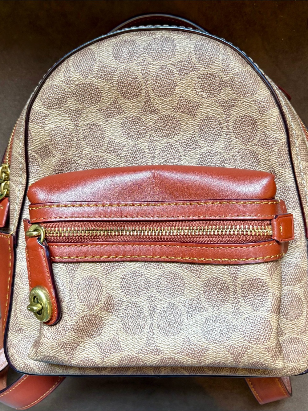 Coach Mini Backpack in Saddle and Cream Signature Canvas
